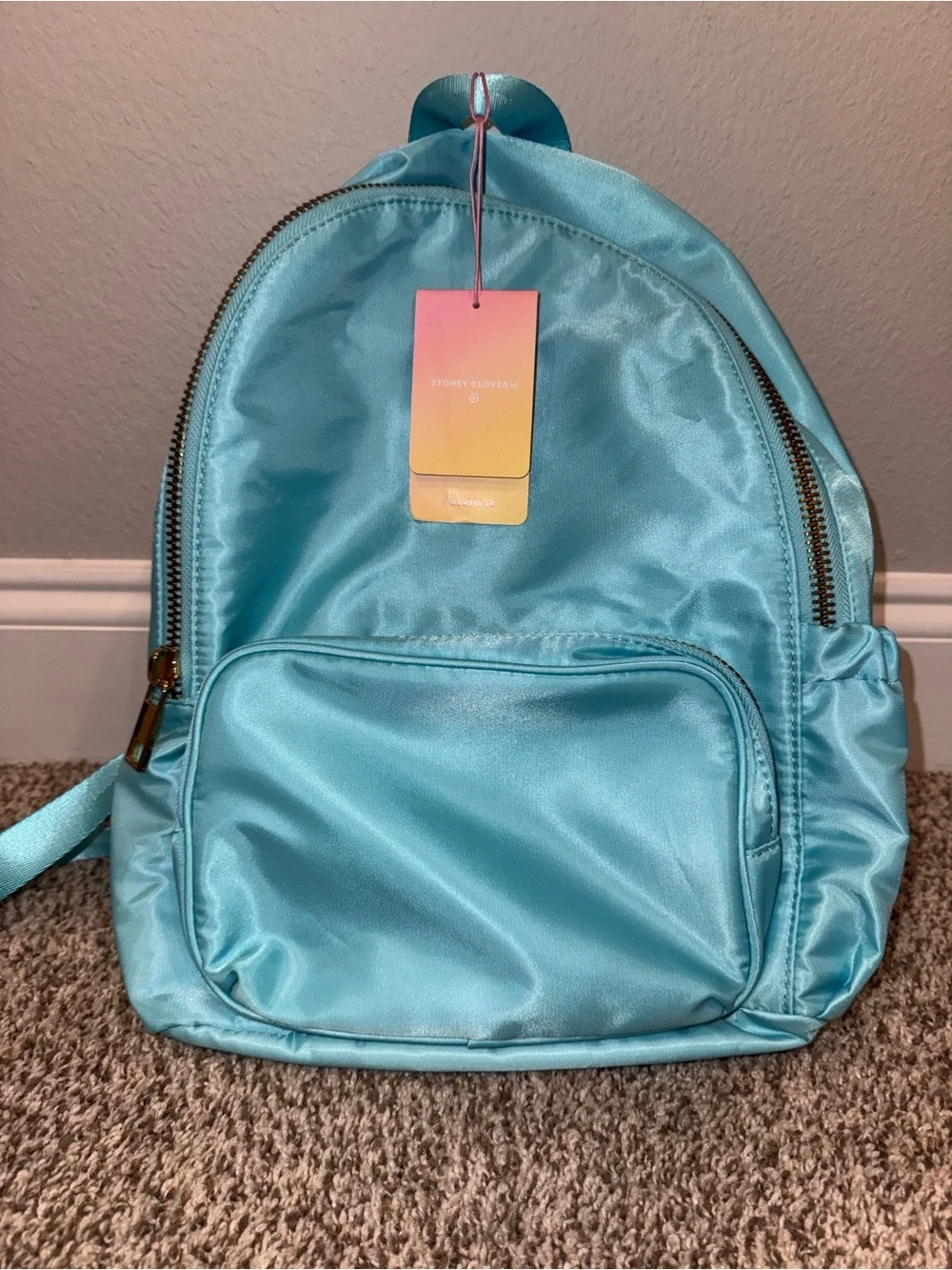 Stoney Clover Lane Aqua Blue Satin Mini Backpack